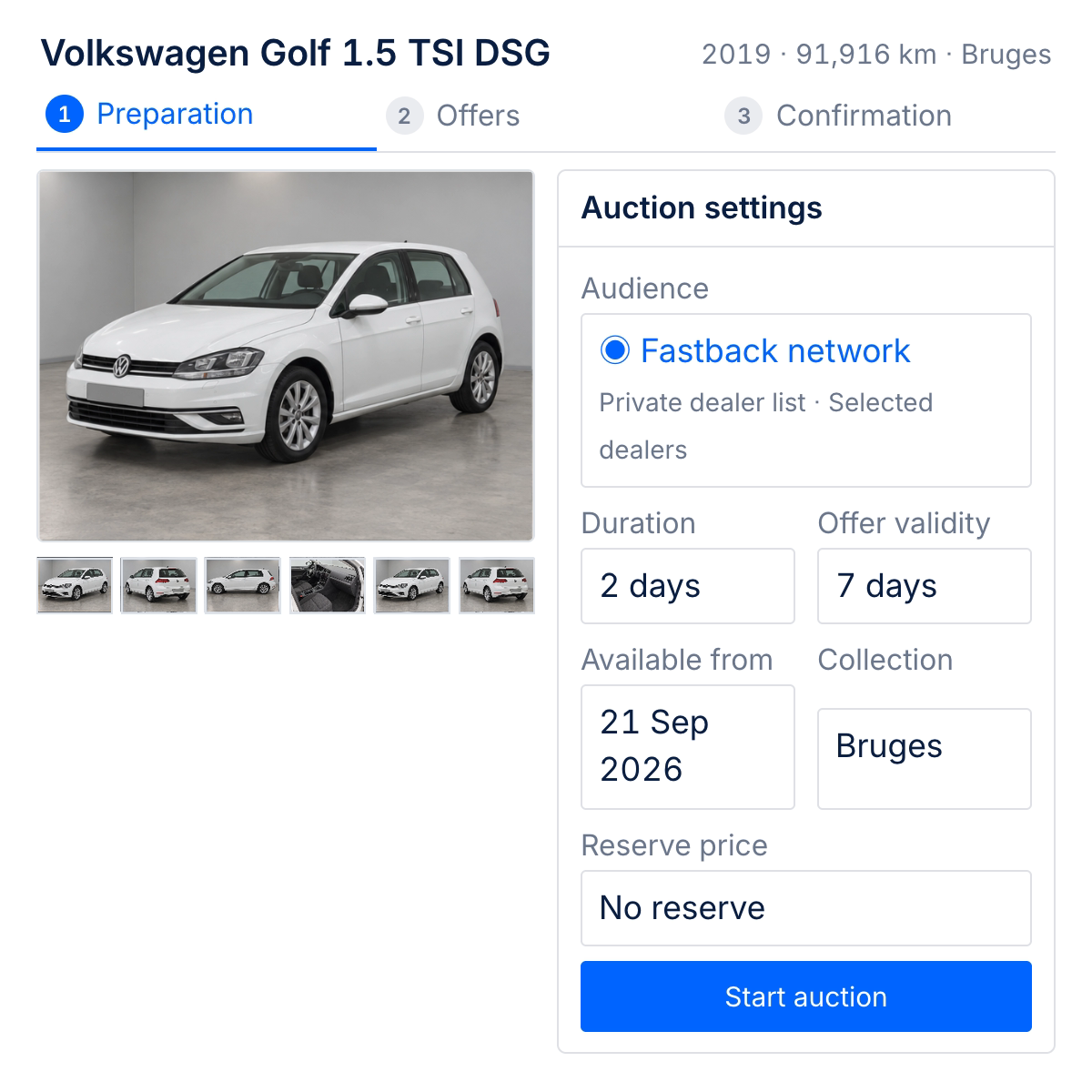 Bílý Volkswagen Golf, zdrojový pohled 1